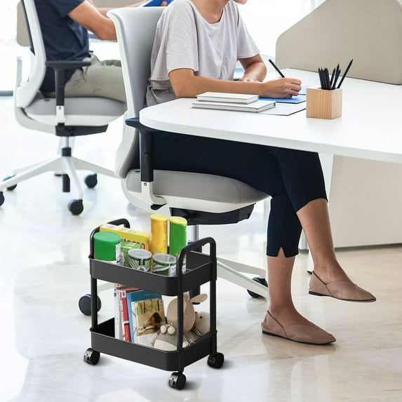 Yaoyar 2-Tier Storage Cart,Multifunction Kitchen Storage Organizer,Mobile Shelving Unit Utility Rolling Cart with Lockable Wheels for Bathroom,Laundry,Living Room