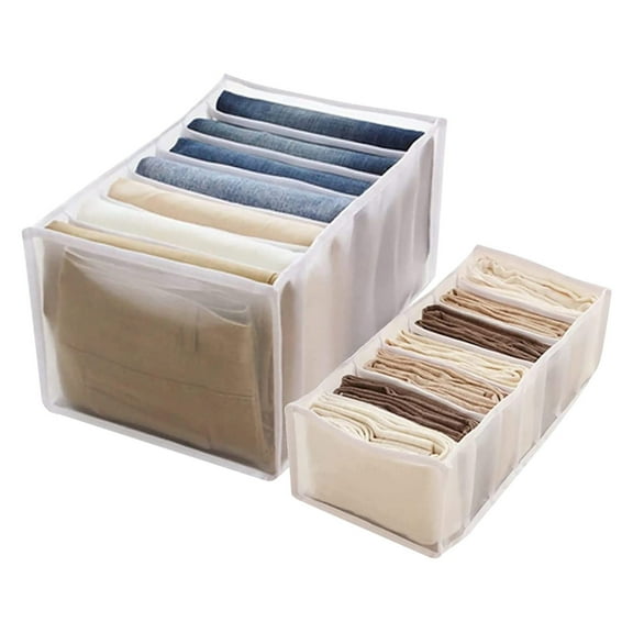 Yaoyar 2pc 7 Grids Clothes Organizer, Jeans Leggings Compartment Storage Box Folded Clothes Drawer Organizer Closet Drawer Divider Washable Mesh Clothes Storage (36x17x12+36x25x20cm)