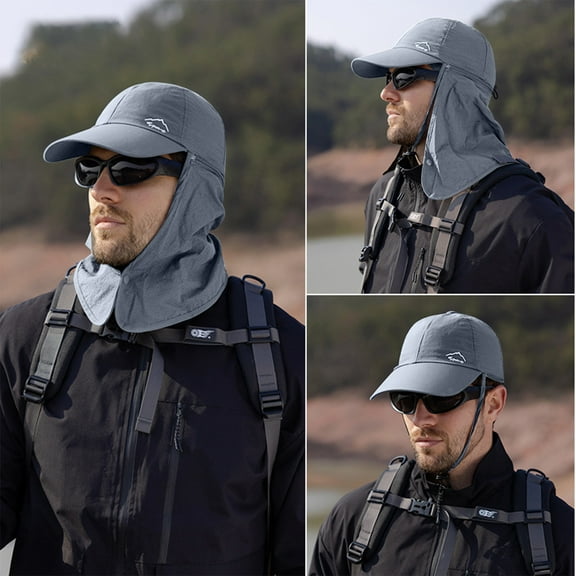 Yaoyar 3 Ways To Wear Mens Outdoor Wide Brim Fishing Hat,UPF 50+ Sun Protection Cap with Face Neck Flap for Hiking & Garden