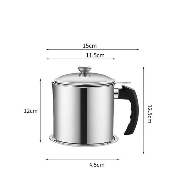 Yaoyar 304 Stainless Steel Oil Filter Pot, Large Capacity Versatile Grease Container with Strainer,for Kitchen Storing Frying Cooking Grease