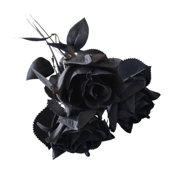 Yaoyar 3PCS Black Roses Artificial Flowers Halloween, Black Fake Rose with Long Stem, Fake Black Roses Bouquet for Wedding Party Home Gothic Halloween Decor