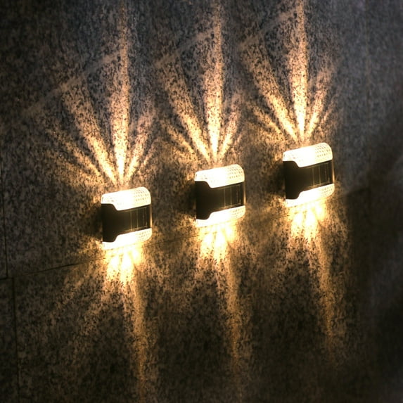 Yaoyar 4PCS Solar Wall Lights Outdoor Wall Sconce Fence Lighting for Patio Front Door Yard Deck Stair Led Forest Decorative Lamps