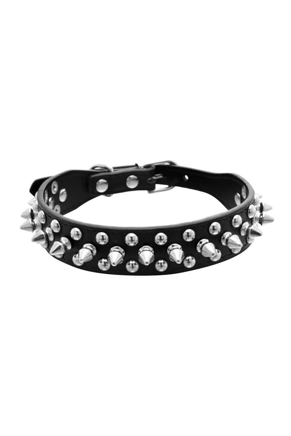 Yaoyar Adjustable Wide Spiked Dog Collar, Rivet PU Leather Cat Dog Collars, Durable Spike Studded Pet Collar for Small Medium Large Breed, PitBull Mastiff Bulldog Pugs Husky Rottweiler