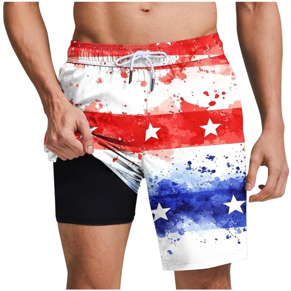 Yaoyar American Flag Swim Trunks Men Compression Liner Board Shorts Quick Dry Beach Shorts for Swimming Pool