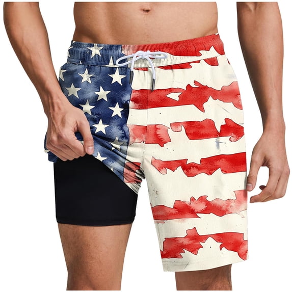 Yaoyar American Flag Swim Trunks Men Compression Liner Board Shorts Quick Dry Beach Shorts for Swimming Pool
