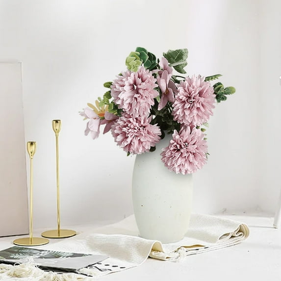 Yaoyar Artificial Silk Flowers, Faux Flowers For Vase, Chrysanthemum Pom Pom Floral Arrangements, Mini Faux Mums Flower Home Placement Decoration