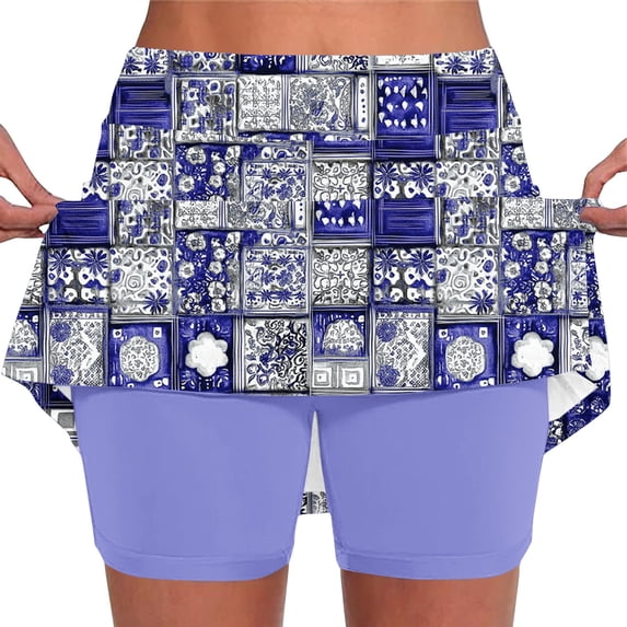 Ounisa Athletic Skorts for Women with Pockets Plus Size High Waist Golf Tennis Skirt Tummy Control Summer Floral Print Short