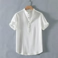thumbnail image 1 of Yaoyar Band Collar Linen Shirt Men Short Sleeve Half Button Gauze Tee Shirts Henley Neck Beach Hippie House Pullover Tops, 1 of 6