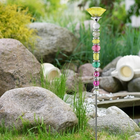 Yaoyar Beaded Garden Stakes Decorative Fairy Wands for Garden, Crystal Stopper Top Round Bead, Threaded Rods with Hex Nuts