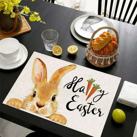 Yaoyar Beautiful Happy Easter Placemats Spring Easter Place Mats Vintage Dining Table Decorations Bunny Chick Easter Holiday Table Mats For Kitchen Dining Decoration Easter Basket Easter Decorations