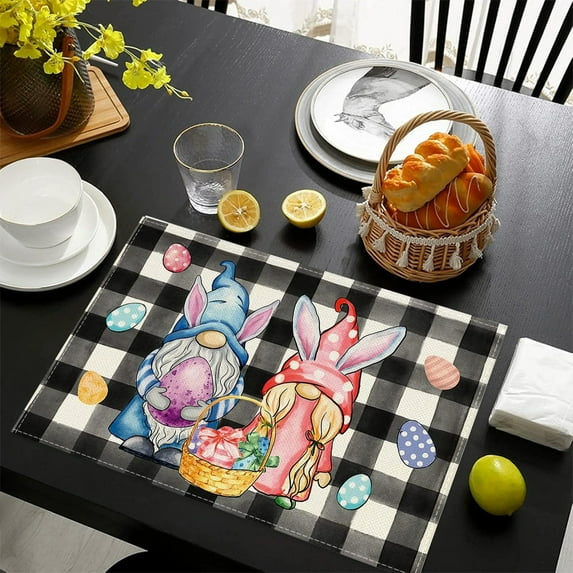 Yaoyar Beautiful Happy Easter Placemats Spring Easter Place Mats Vintage Dining Table Decorations Bunny Chick Easter Holiday Table Mats For Kitchen Dining Decoration Easter Basket Easter Decorations