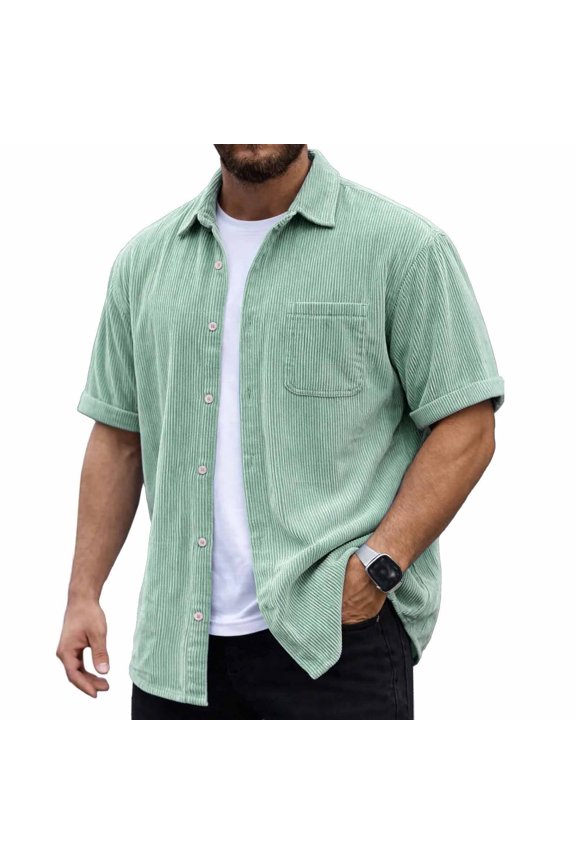 Big and Tall Men's Corduroy Shirt Jacket Long Sleeve Shacket Jacket Button Down Autumn Flannel Overshirt