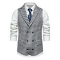 thumbnail image 1 of Yaoyar Blazer Vest Mens Slim Fit Double Breasted Lapel V Neck Button Sleeveless Waistcoats Pocket Plaid Business Wedding Prom Tops Casual Street Jacket Black 2XL, 1 of 8