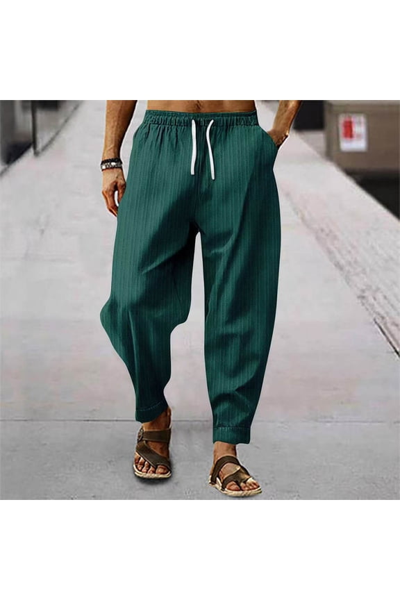 Breathable Summer Pants for Men, Solid Color Drawstring Trousers with Lightweight Feel, Casual Warm Weather Bottoms