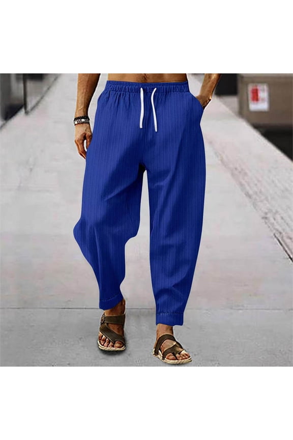 Breathable Summer Pants for Men, Solid Color Drawstring Trousers with Lightweight Feel, Casual Warm Weather Bottoms