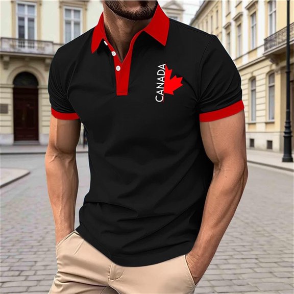 Yaoyar Canadian Maple Leaf Moose Men's Shirts Summer Short Sleeve Golf Collared Shirt Top for Beach Vacation