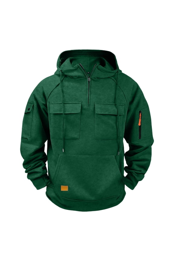 Cargo Hoodies for Men Tactical Sweatshirt Quarter Zip Cargo Pullover Hoodies Workout Gym Men Fashion Outdoor Hoodie