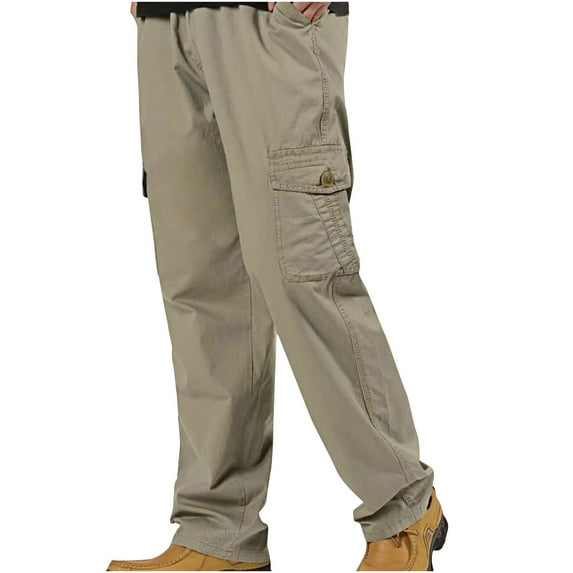 Yaoyar Cargo Pants for Men Casual Relaxed Fit Pants Stretch Lightweight Solid Work Pants Multi Pockets Outdoor Trousers Gray 2XL