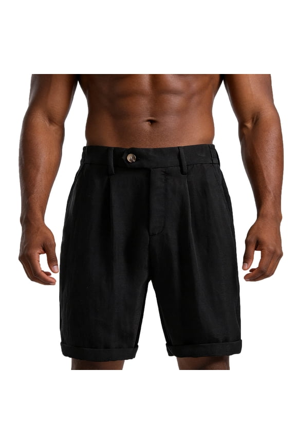 Casual Linen Short Pants Adjustable Waist Suit Separates-Pants Lightweight Summer Beach Shorts for Men