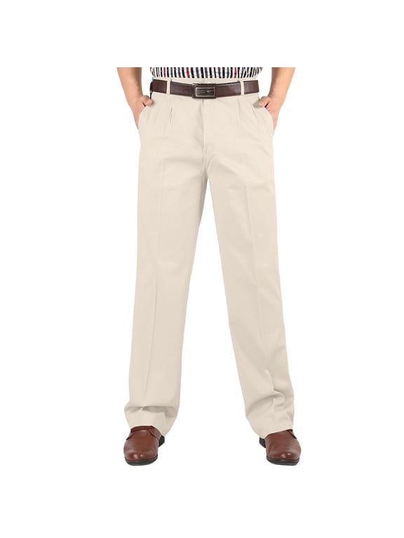 Classic Pleated Men's Straight Leg Trousers, High Rise with Relaxed Fit and Professional Business Casual Style