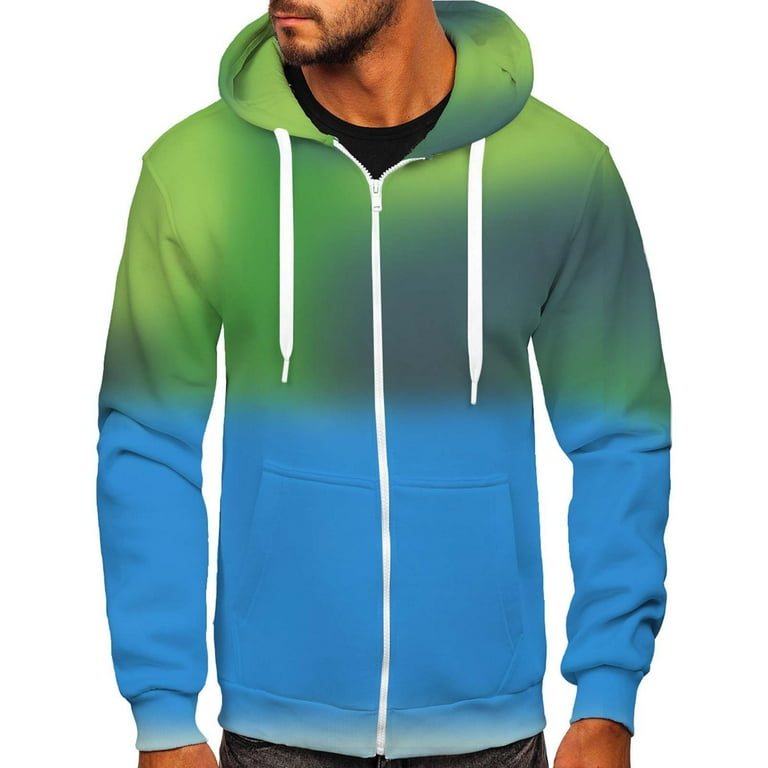 Yaoyar College Hoodie Men's Fashion Casual Zipper Gradient Tie-Dye