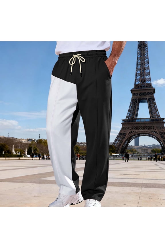 Color Block Casual Joggers for Men, Elastic Waist Sweatpants with Drawstring and Pockets, Sporty Lounge Bottoms