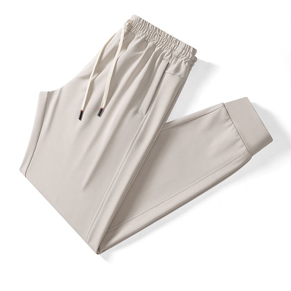 Yaoyar Comfort Fit Casual Pants for Men, Solid Color Elastic Waist Trousers with Drawstring and Cuffed Ankle, Relaxed Bottoms