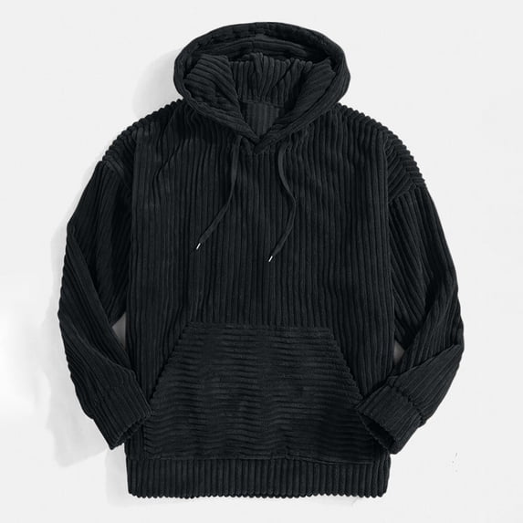 Yaoyar Corduroy Hoodies for Men, Fall Winter Loose Sports Warm Long Sleeve Hooded Sweatshirt Drawstring Casual Pullover Sweater With Pocket,Navy,XL