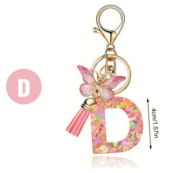 Yaoyar Cute Initial Letter Keychains for Women Girls Butterflys Tassel KeyChain Pendant for Backpack School Bag