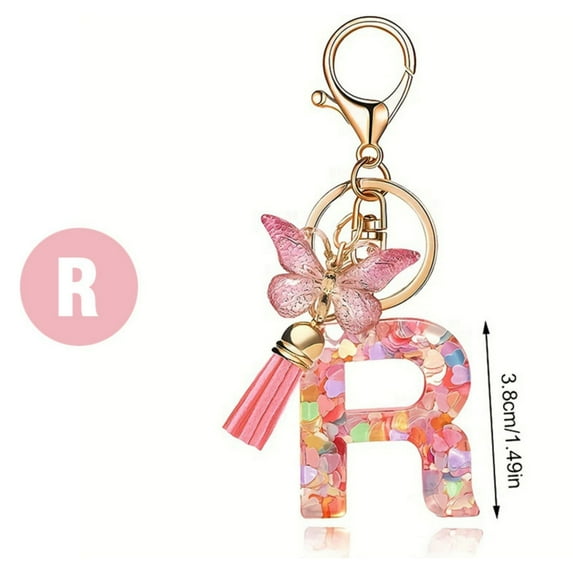 Yaoyar Cute Initial Letter Keychains for Women Girls Butterflys Tassel KeyChain Pendant for Backpack School Bag