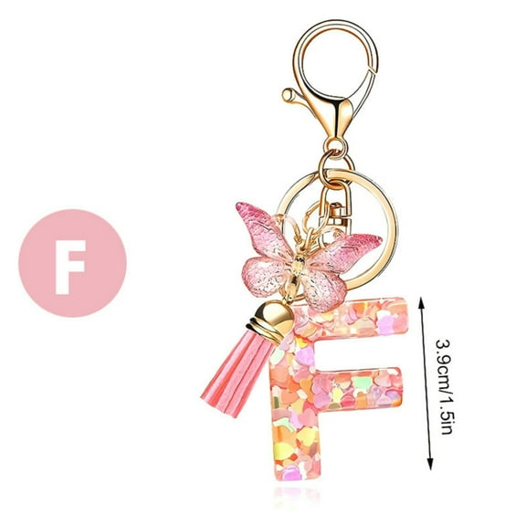 Yaoyar Cute Initial Letter Keychains for Women Girls Butterflys Tassel KeyChain Pendant for Backpack School Bag