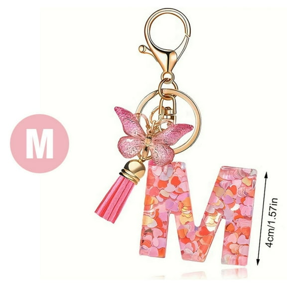 Yaoyar Cute Initial Letter Keychains for Women Girls Butterflys Tassel KeyChain Pendant for Backpack School Bag