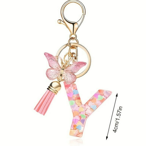 Yaoyar Cute Initial Letter Keychains for Women Girls Butterflys Tassel KeyChain Pendant for Backpack School Bag
