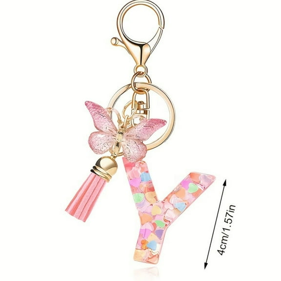 Yaoyar Cute Initial Letter Keychains for Women Girls Butterflys Tassel KeyChain Pendant for Backpack School Bag