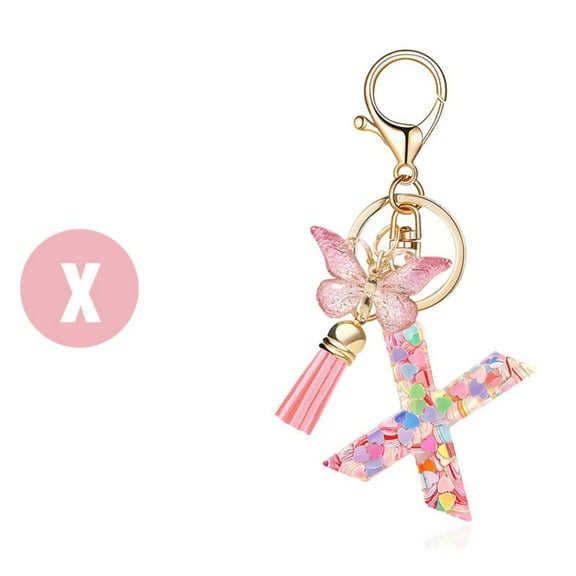 Yaoyar Cute Initial Letter Keychains for Women Girls Butterflys Tassel KeyChain Pendant for Backpack School Bag