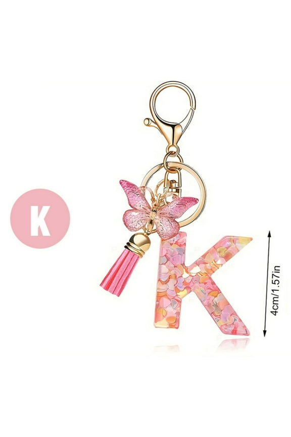 Yaoyar Cute Initial Letter Keychains for Women Girls Butterflys Tassel KeyChain Pendant for Backpack School Bag