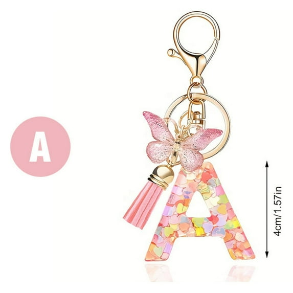 Yaoyar Cute Initial Letter Keychains for Women Girls Butterflys Tassel KeyChain Pendant for Backpack School Bag