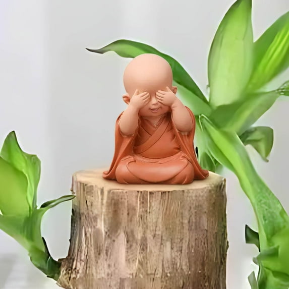 Yaoyar Cute Monk Statue Miniature Buddha Figurine Wise Figure Baby Little Monk Sculpture Collectibles Crafts Arts Zen Ornaments Wall Shelf Desktop Garden Home Office Car Decoration Gift