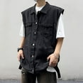 thumbnail image 1 of Yaoyar Denim Vest for Men Casual Lapel Solid Color Jeans Vests Fashion Vintage Sleeveless Vest Big And Tall Streetwear Black L, 1 of 6