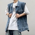 thumbnail image 1 of Yaoyar Denim Vest for Men Casual Lapel Solid Color Jeans Vests Fashion Vintage Sleeveless Vest Big And Tall Streetwear Light Blue L, 1 of 8