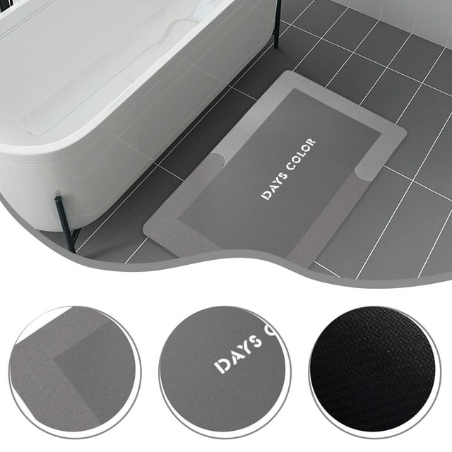 Yaoyar Diatomaceous earth bath mat Rubber Non Slip Shower mat Quick Dry Super Absorbent Bathtub mat Bath Stone Mat - Thin Bath Mats for Bathroom Floor, Tub and Fit Under Door, 16x24in Rectanglea