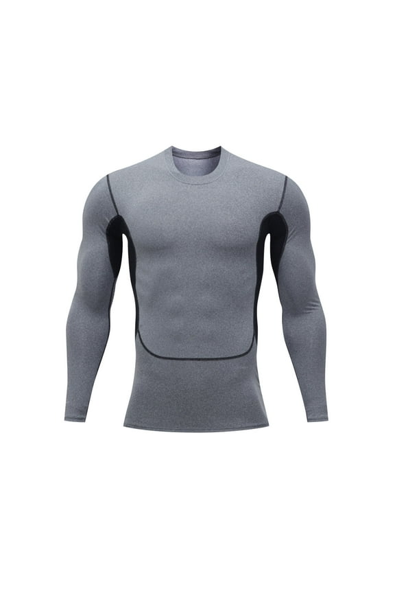 Fashion Men’s Muscle Long Sleeve Athletic High Resilience Bodybuilding T Shirt Gym Workout Shirt Crew Neck Slim Fit Tee Plain Color Tops,Gray,3XL