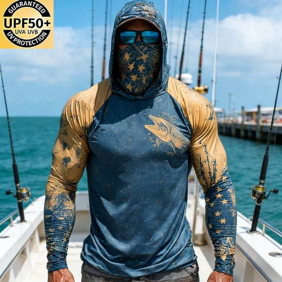 Yaoyar Fishing Shirts for Men Novelty Fish Graphic Long Sleeve Shirt UPF 50+ UV Sun Protection SPF Tops for Workout Hiking