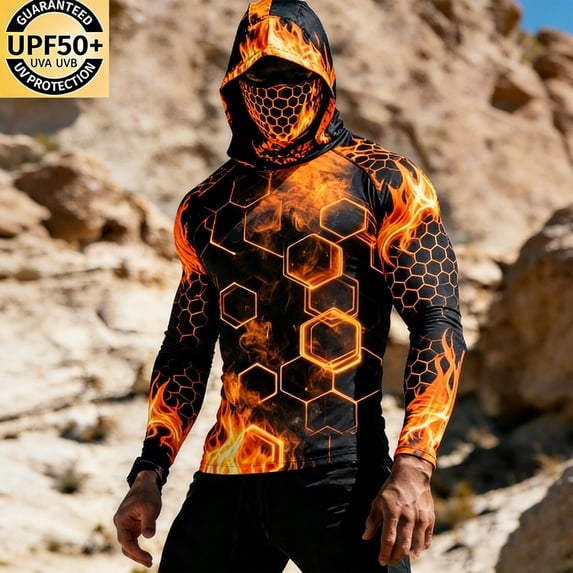 Yaoyar Fishing Shirts for Men Novelty Fish Graphic Long Sleeve Shirt UPF 50+ UV Sun Protection SPF Tops for Workout Hiking