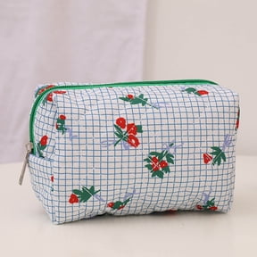 Yaoyar Floral Makeup Bag Quilted Cosmetic Bag Cute Makeup Pouch Makeup Bag Aesthetic Travel toiletry bag Organizer Cotton Makeup Brushes Storage Bag for Women