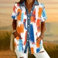 thumbnail image 1 of Ounisa Floral Printed Shirts for Women Casual Waffle Knit Short Sleeve Button Down Collared Tunic Tops Loose Fit Clothes, 1 of 5