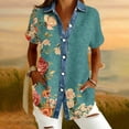 thumbnail image 1 of Ounisa Floral Printed Shirts for Women Casual Waffle Knit Short Sleeve Button Down Collared Tunic Tops Loose Fit Clothes, 1 of 5