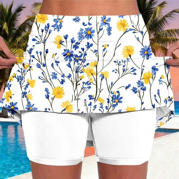 Ounisa Floral Printed Yoga Skirt for Women Built-in Shorts High Waisted Stretchy Workout Skirt with Pockets Activewear