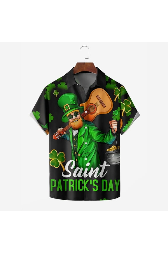 Funny St Patricks Day T Shirt for Men,Hawaiian Button Down Shirts Beer Shamrock Irish Tees Green Short Sleeve Tops Green,3XL
