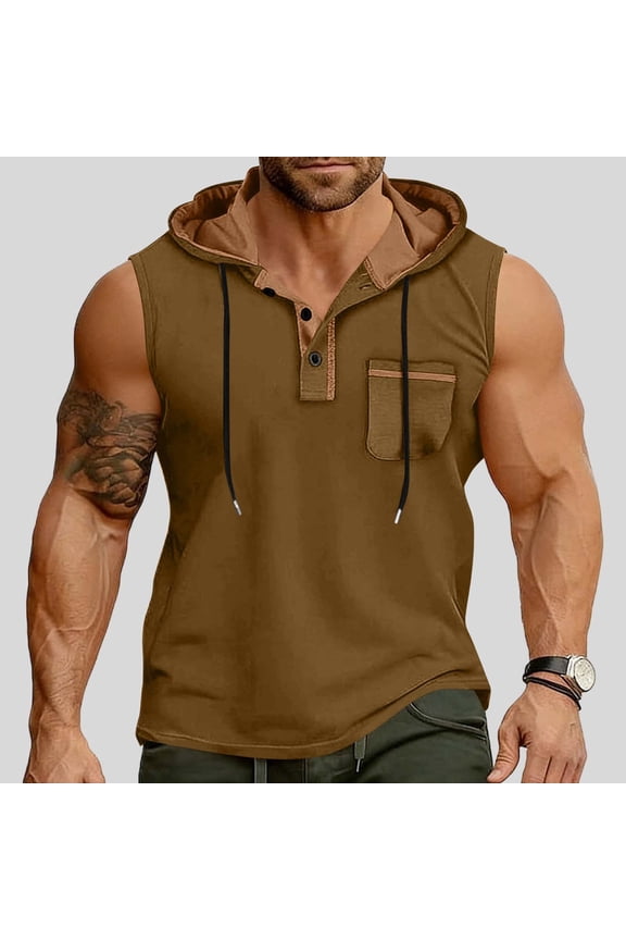 Gym Tank Tops for Men Casual Hooded Vest Stylish Guys Bodybuilding T-Shirt Sleeveless Workout Tee Collared Pullover